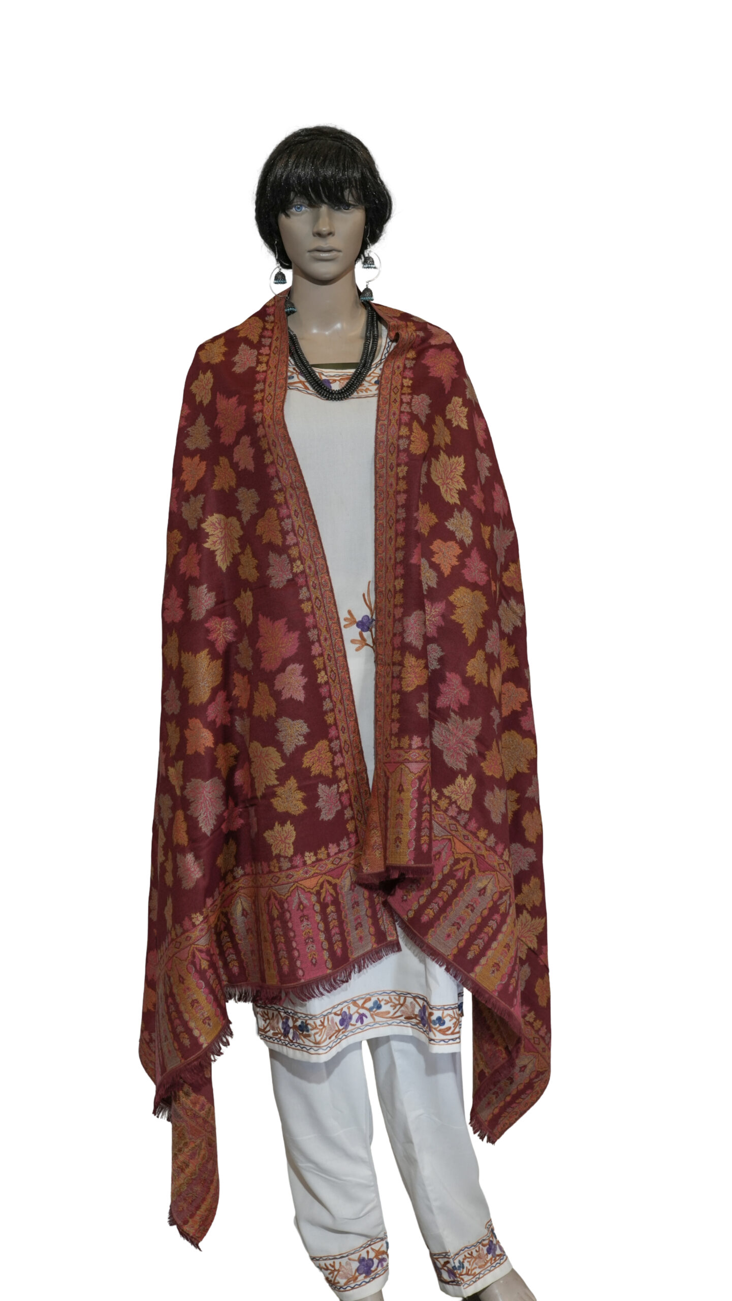 Sheep Wool Kani Weave Shawl – Traditional Chinar Leaf Design