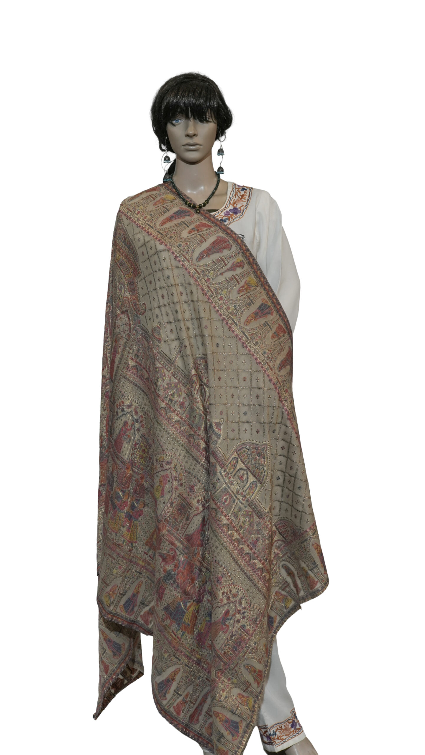 Silk Pashmina Kani Shawl with Mughal Design