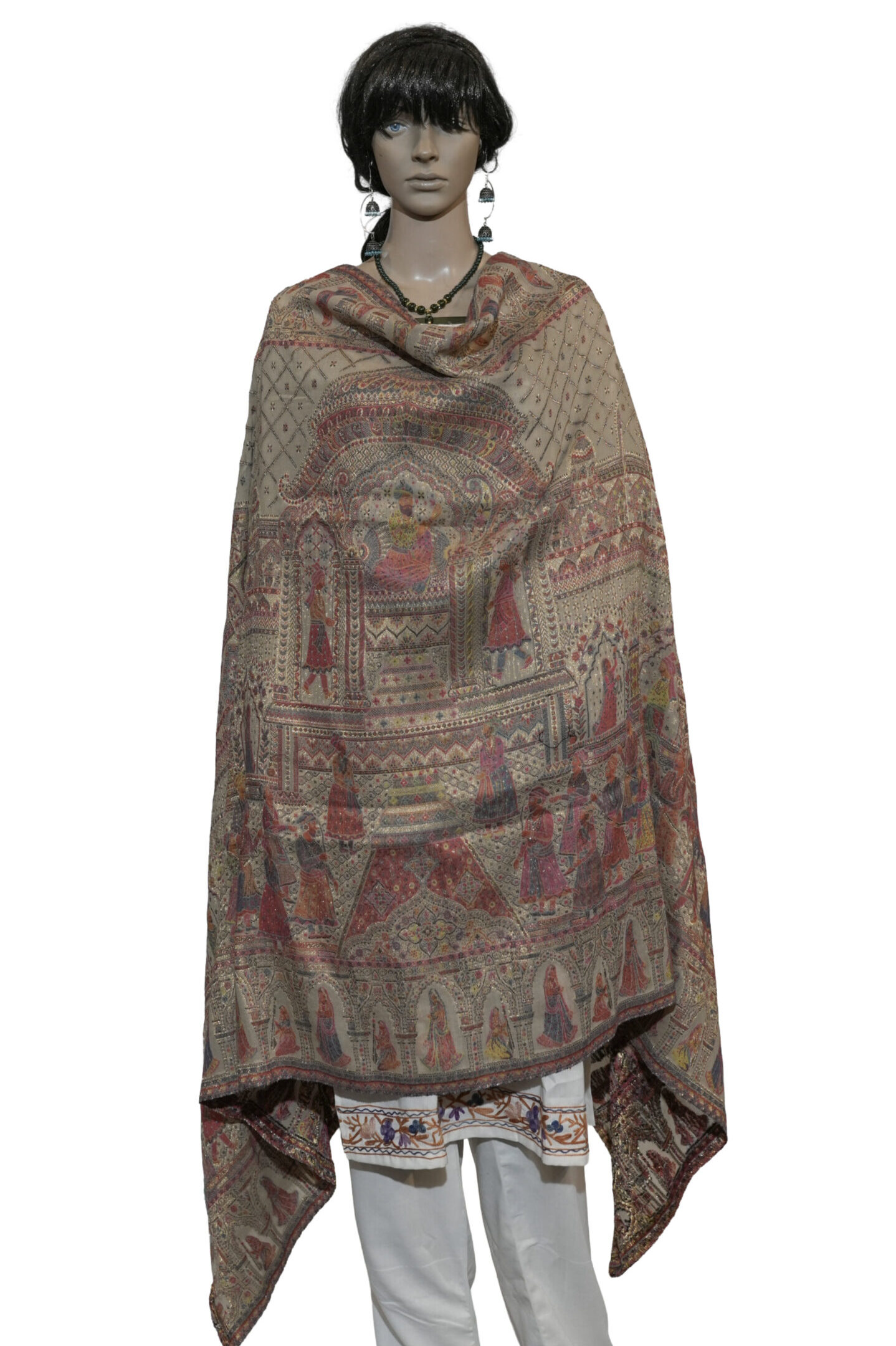 Silk Pashmina Kani Shawl with Mughal Design