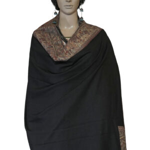 Premium Pashmina Shawl with Needlework & Paper Mache Border – Hand Tila Work Detailing