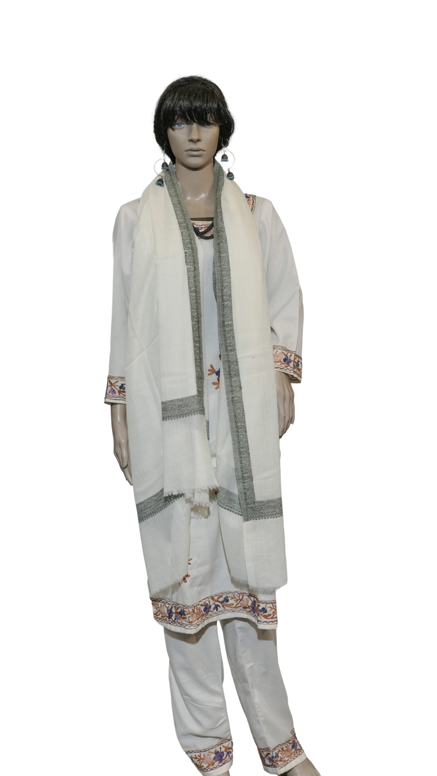 Handwoven Pashmina Shawl with Elegant Border Weave – Plain Design