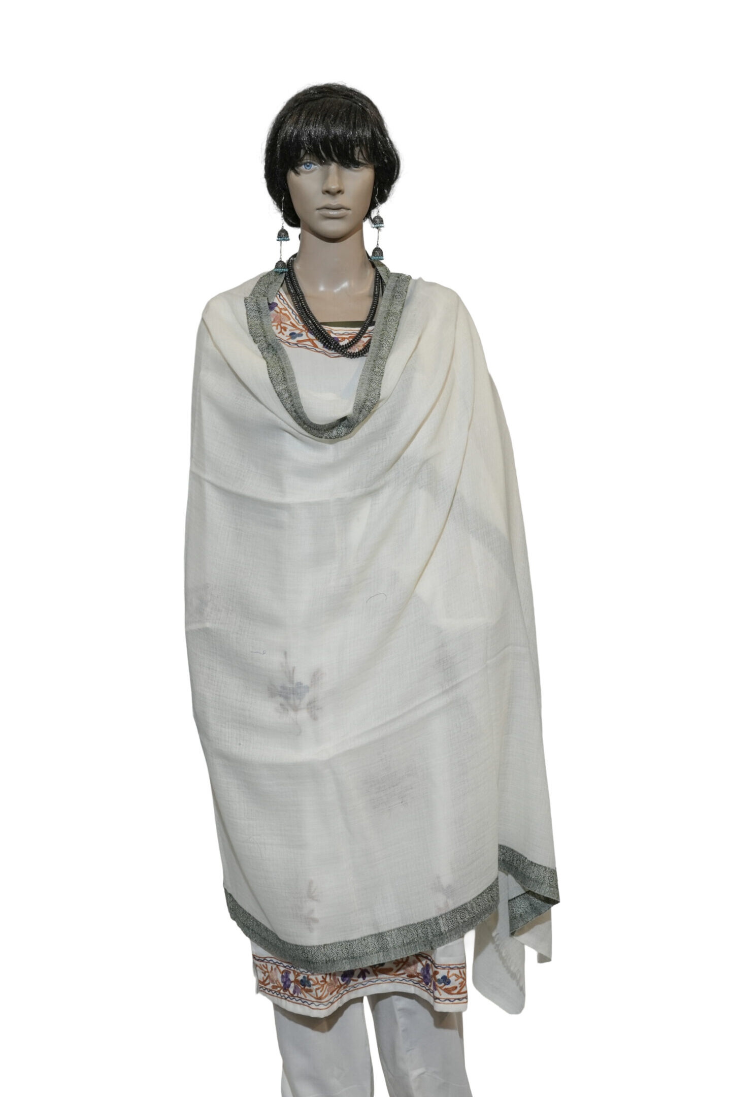 Handwoven Pashmina Shawl with Elegant Border Weave – Plain Design