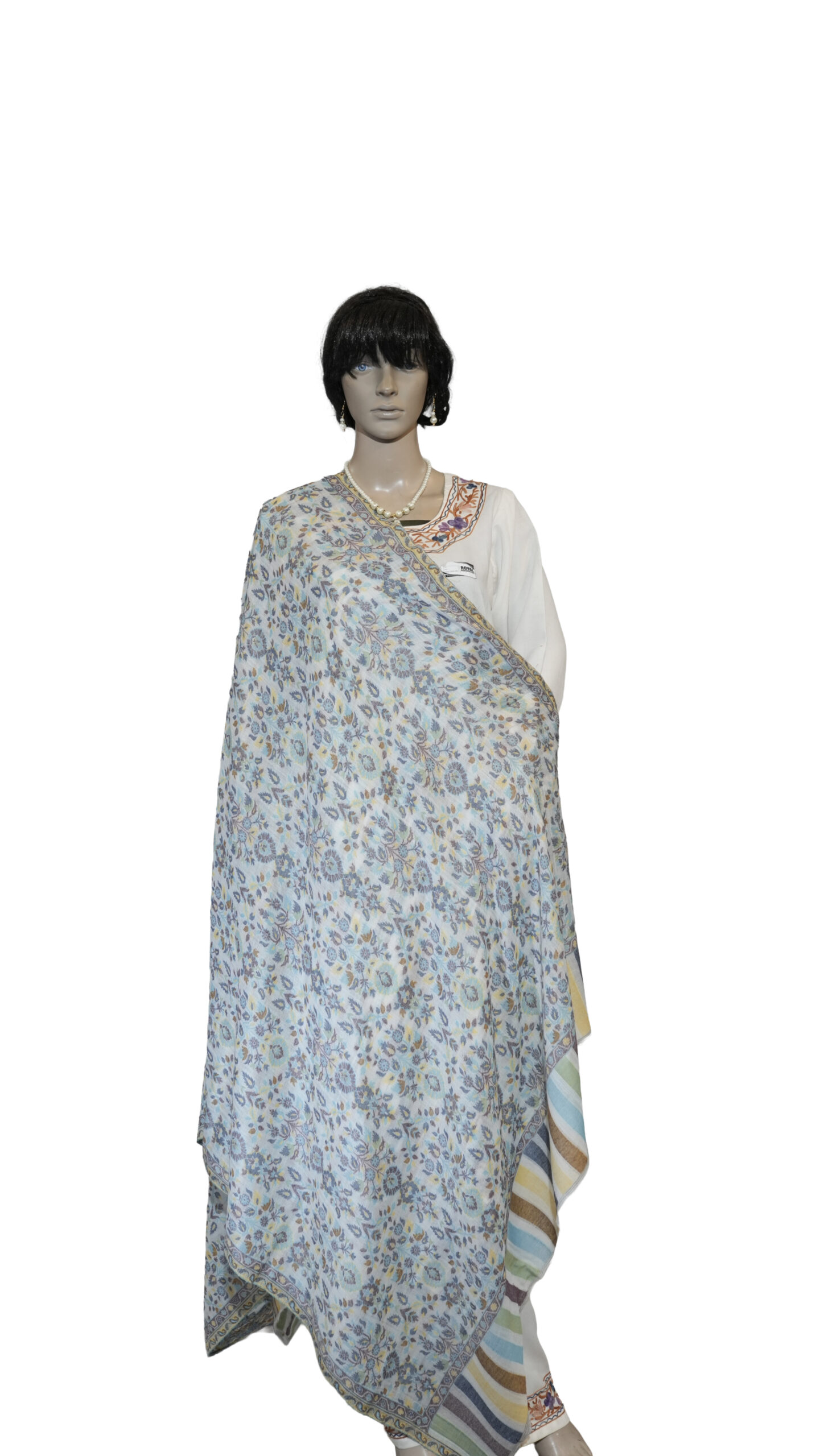 Pashmina Soft Kani Weave Shawl – Floral Motifs with Striped Border