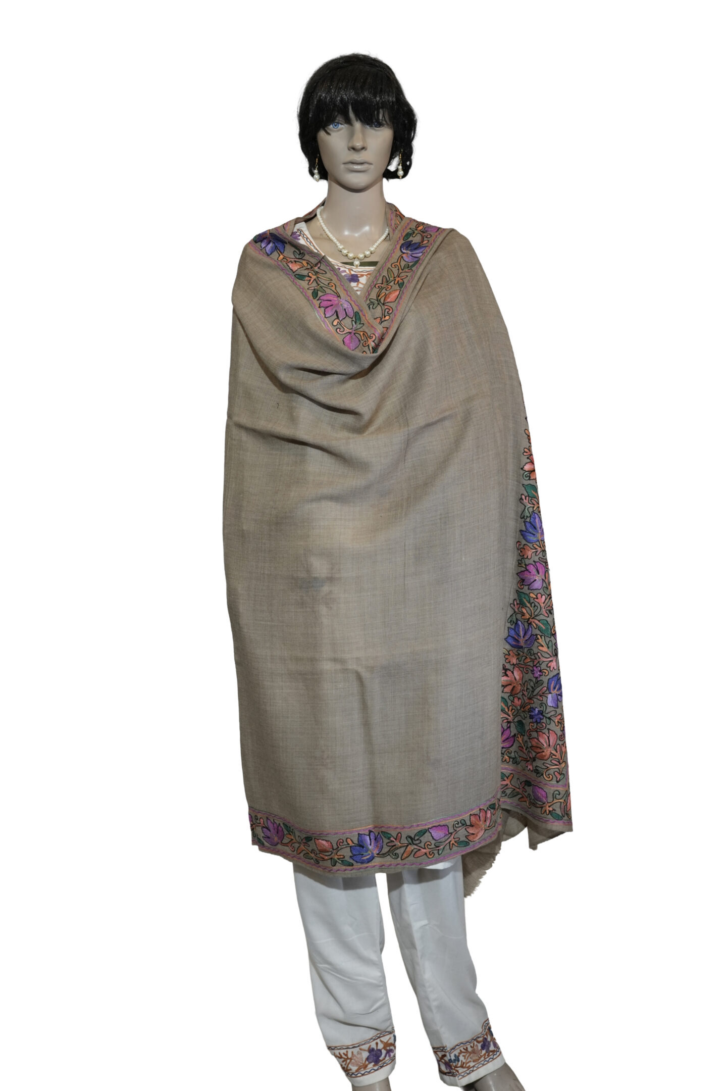 Premium Pashmina Shawl with Handcrafted Ari Work Border – Oversized/Big Size