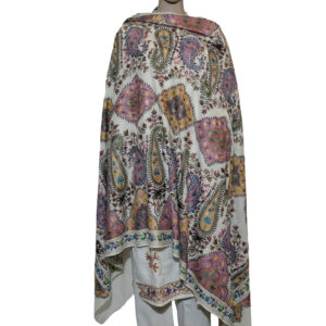 Pashmina Fine Ariwork Jamawar Shawl – Ivory Base with Multicolor Detailing