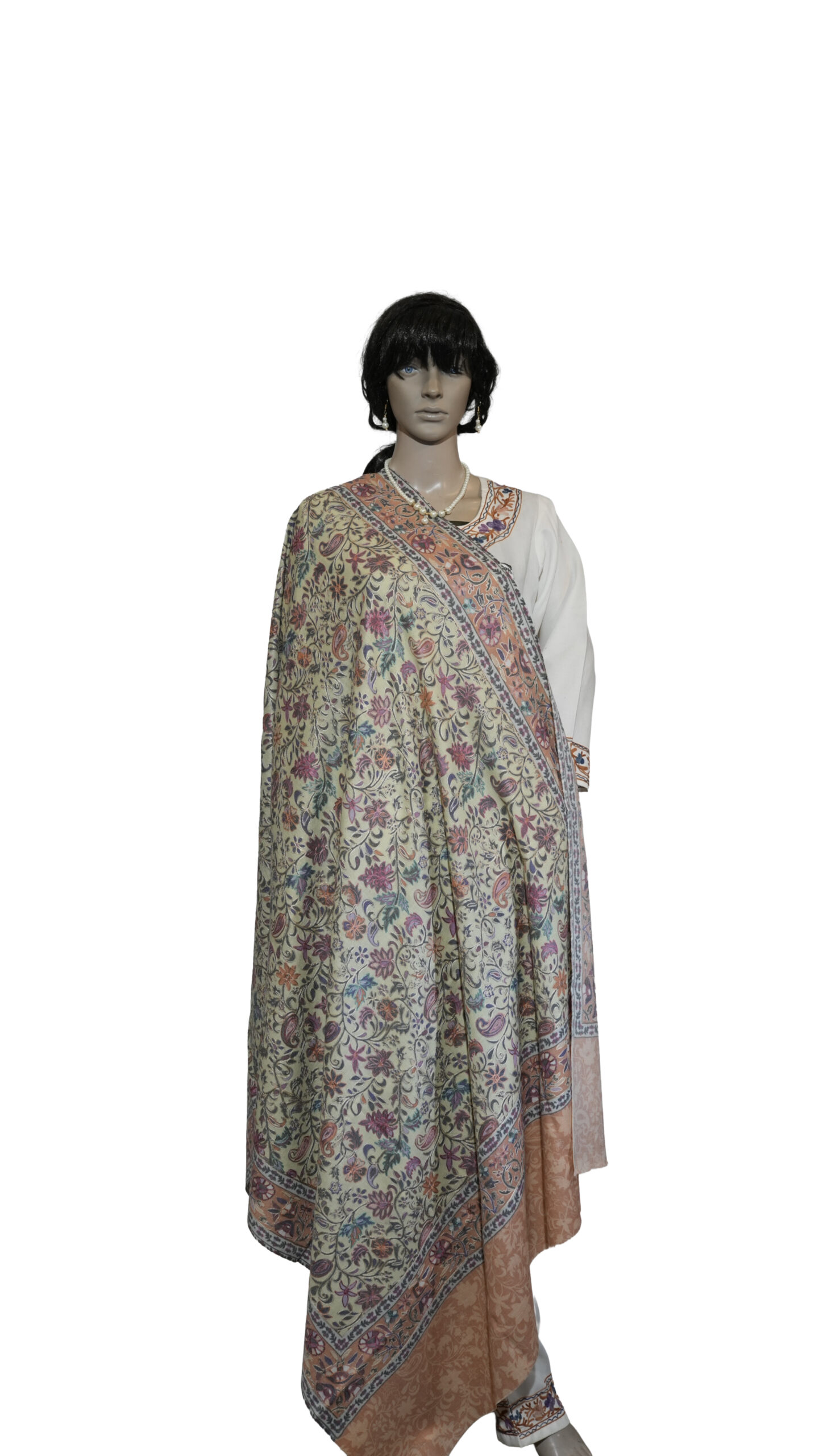 Premium Handcrafted Pashmina Kalamkari Shawl – Traditional Kashmiri Art