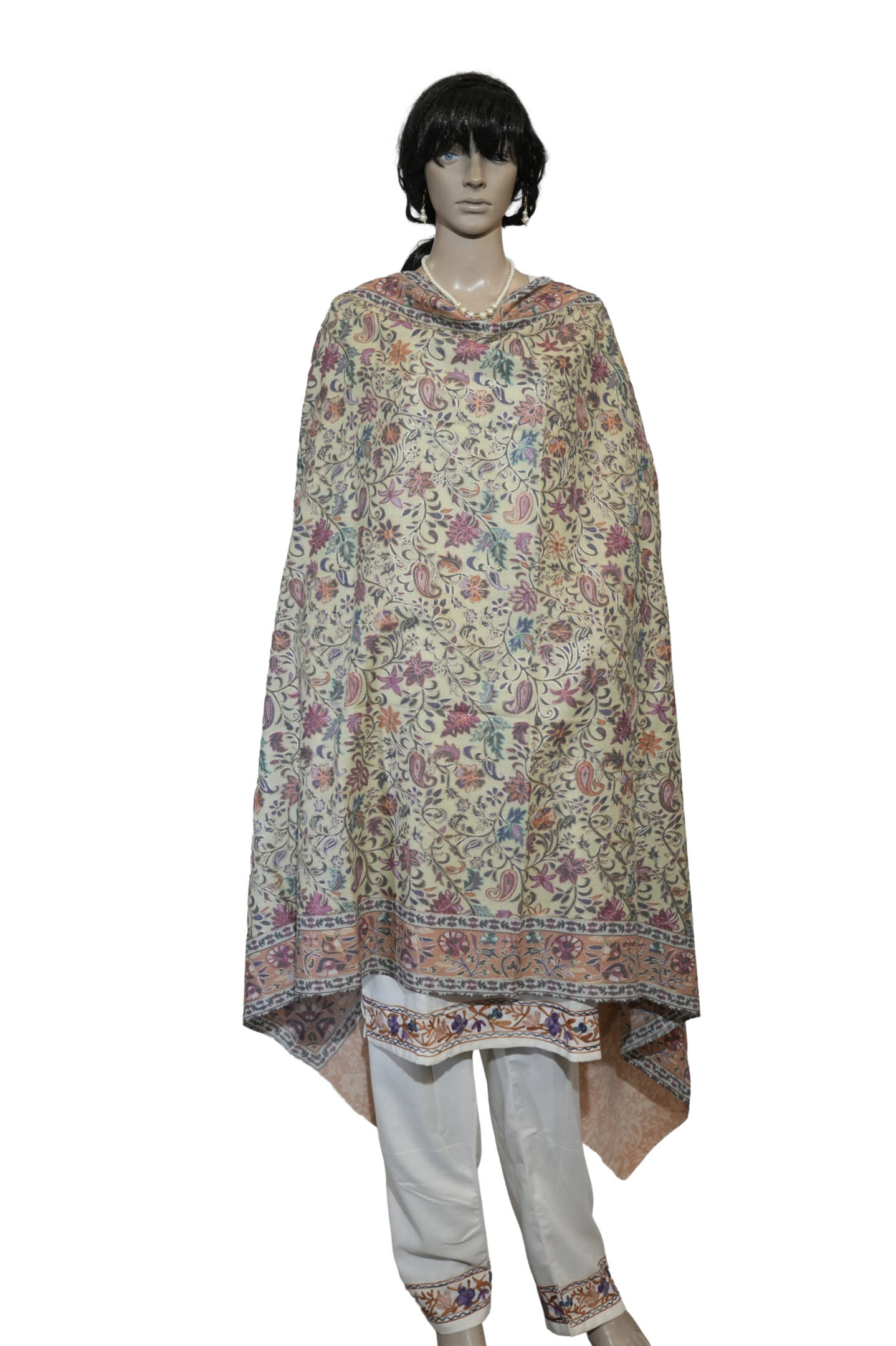 Premium Handcrafted Pashmina Kalamkari Shawl – Traditional Kashmiri Art