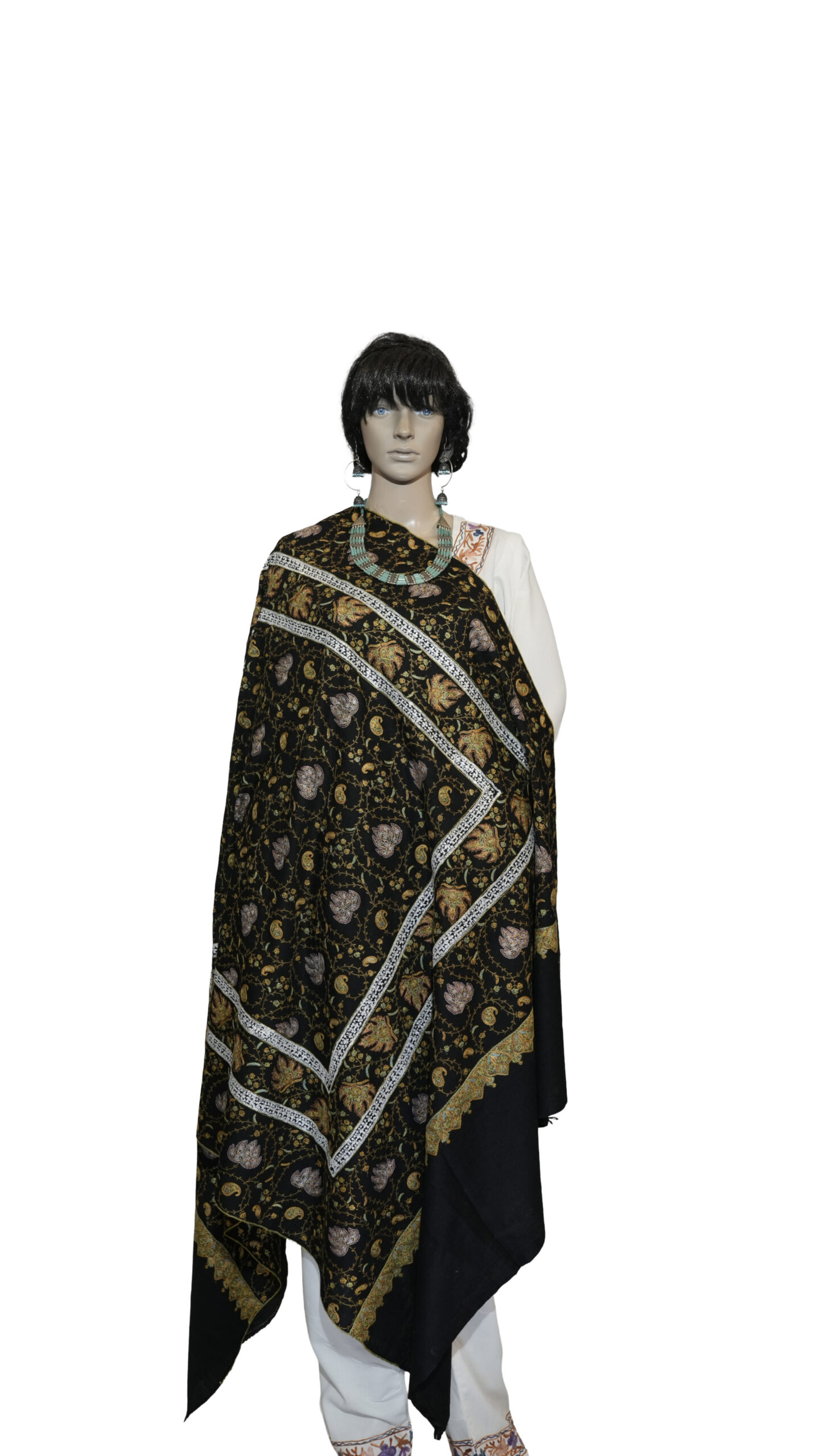 Luxury Pashmina Shawl with Allover Needle Work & Silver Tila Embellishment