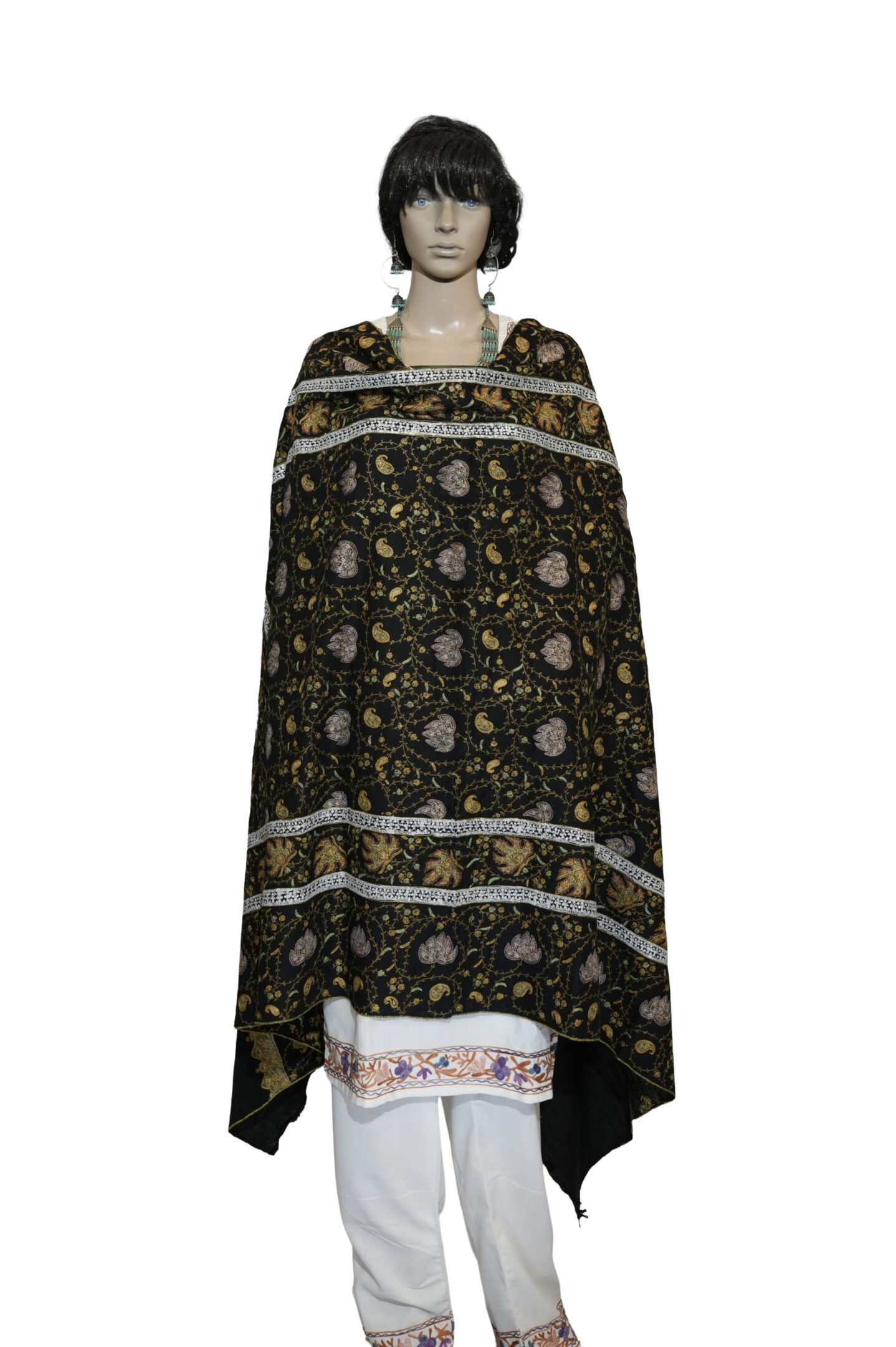 Luxury Pashmina Shawl with Allover Needle Work & Silver Tila Embellishment