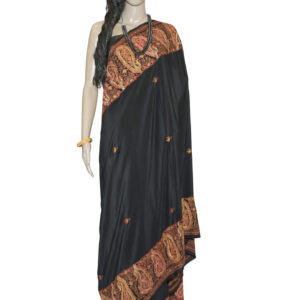 Elegant Black Crepe Silk Saree – Hand Needle Work with Kashmiri Motifs