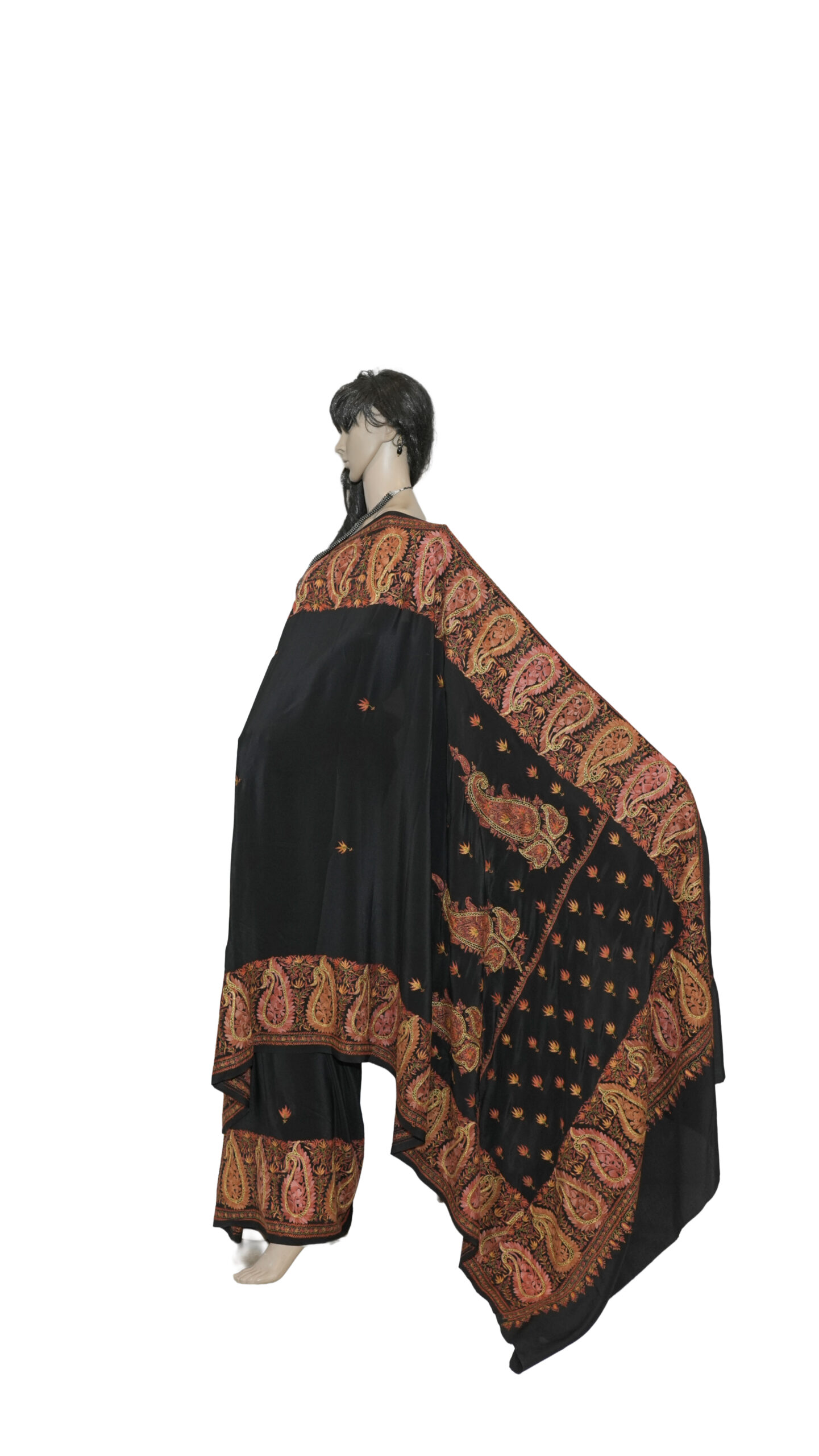 Elegant Black Crepe Silk Saree – Hand Needle Work with Kashmiri Motifs
