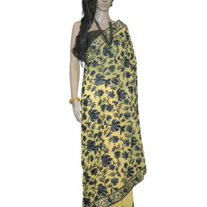 Yellow georgette Saree – Ari Embroidery with Black Floral Detailing